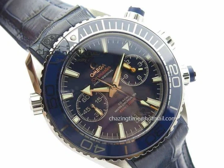 0129 EyeCatching Planet Ocean Master Chronometer SS OM 1:1 Best Edition Blue Dial On Leather Strap A 8176